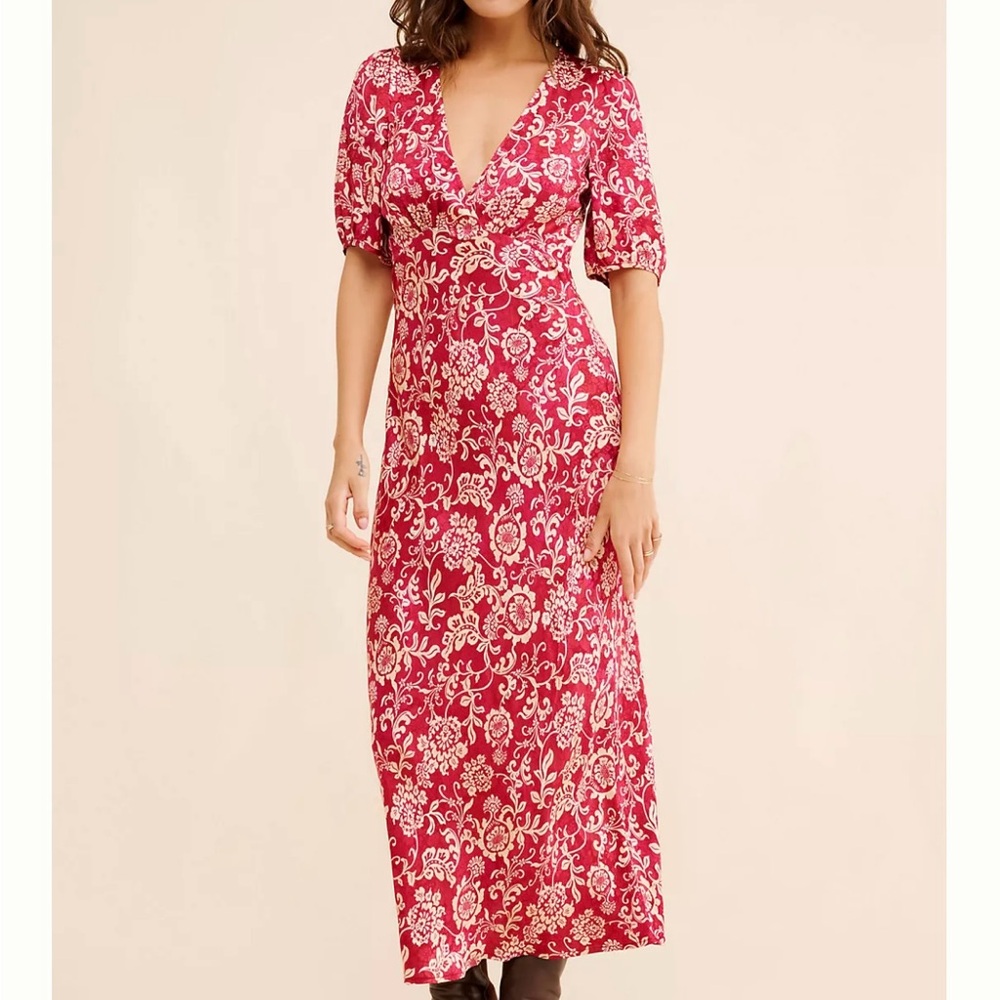 Anthropology, Auguste The Label Red Puff Sleeve Maxi Dress